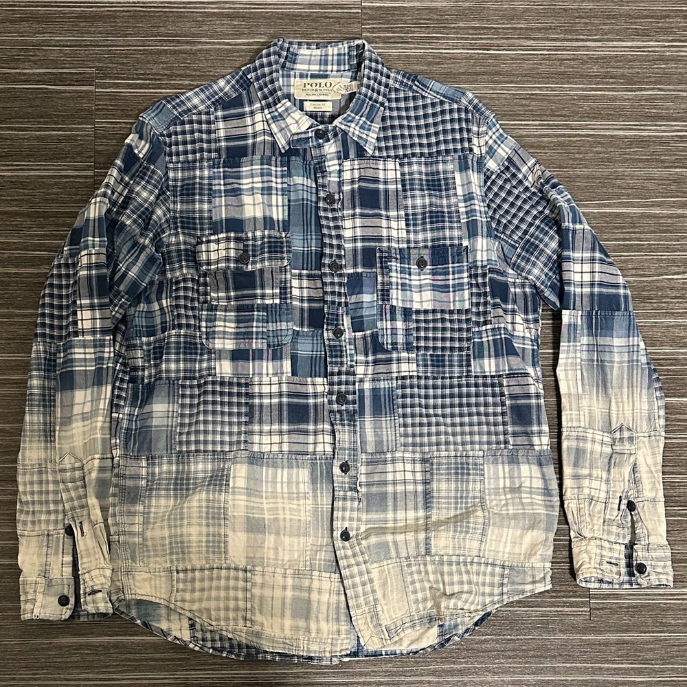 Denim & Supply Ralph Lauren Indigo Patchwork Shirt (Men’s Size Large)
